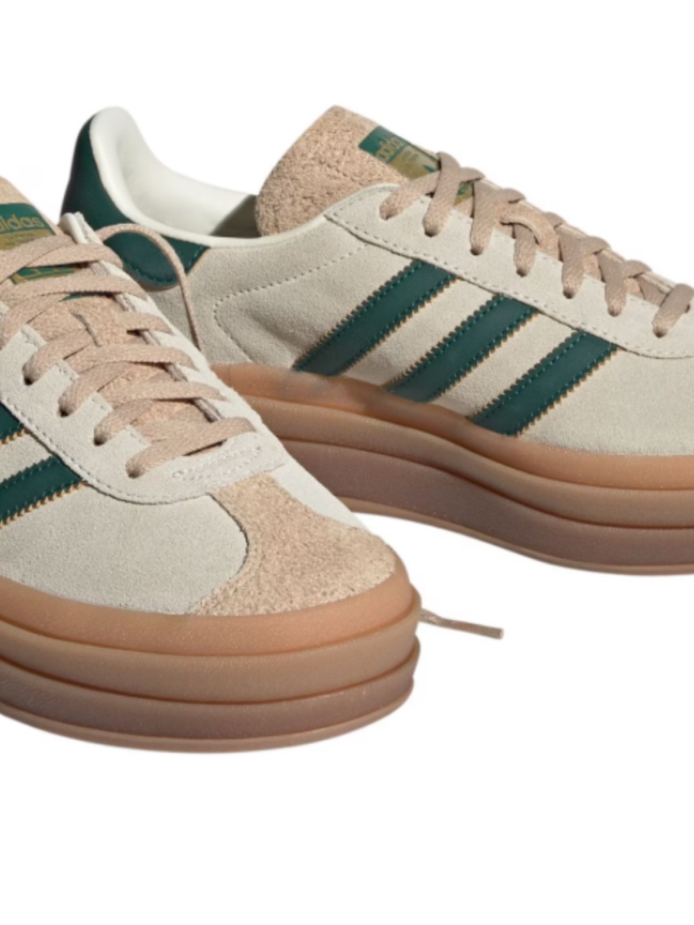 adidas Cream Suede Sneakers with Green Stripes and Gum Platform